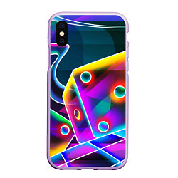 Чехол iPhone XS Max матовый Неоновая геометрия текстура, цвет: 3D-сиреневый