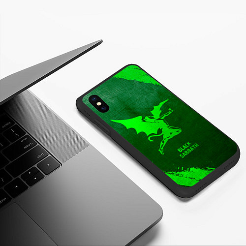 Чехол iPhone XS Max матовый Black Sabbath - green gradient / 3D-Черный – фото 3