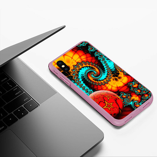 Чехол iPhone XS Max матовый Фрактальный узор из фигур / 3D-Розовый – фото 3