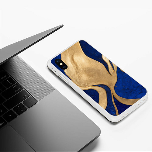 Чехол iPhone XS Max матовый Золото с синим бархатом / 3D-Белый – фото 3