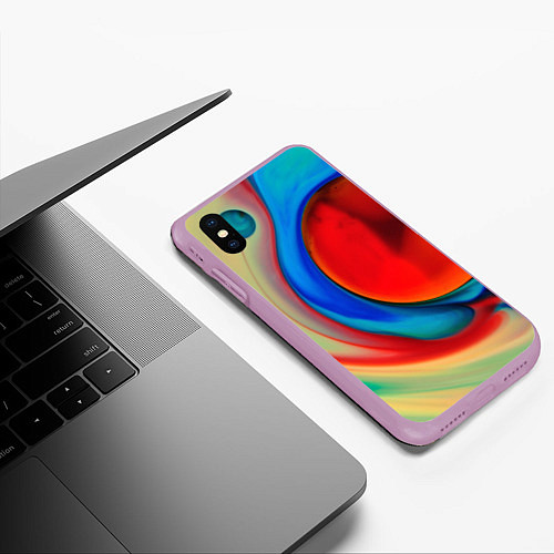 Чехол iPhone XS Max матовый Жидкие цветные краски / 3D-Сиреневый – фото 3