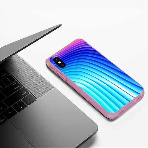 Чехол iPhone XS Max матовый Полосы неоновый градиент / 3D-Розовый – фото 3