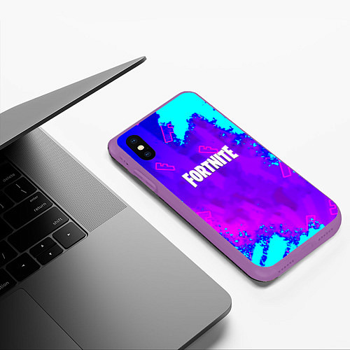 Чехол iPhone XS Max матовый Fortnite neon game / 3D-Фиолетовый – фото 3