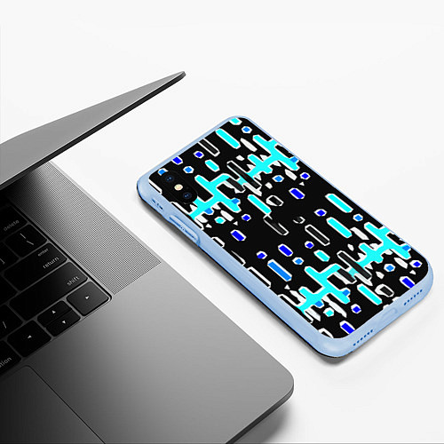 Чехол iPhone XS Max матовый Синие линии и точки на чёрном фоне / 3D-Голубой – фото 3