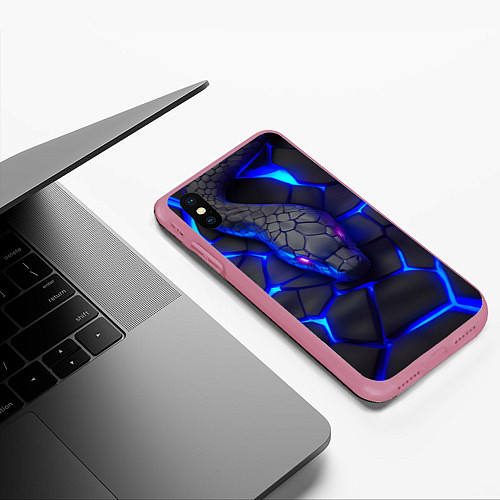 Чехол iPhone XS Max матовый Змея в стиле киберпанк / 3D-Малиновый – фото 3