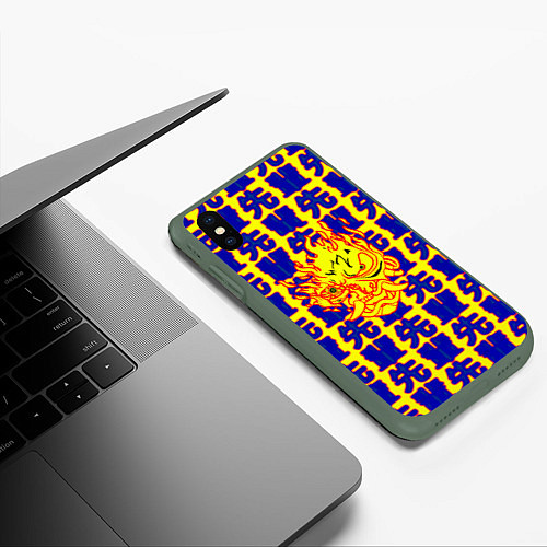 Чехол iPhone XS Max матовый Samurai logo patten japan / 3D-Темно-зеленый – фото 3