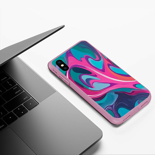 Чехол iPhone XS Max матовый Эбру краска / 3D-Розовый – фото 3