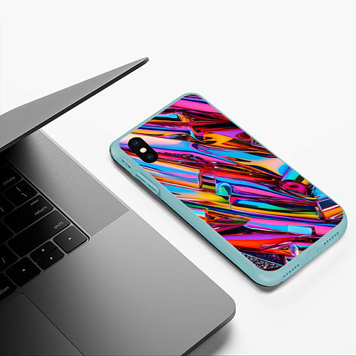 Чехол iPhone XS Max матовый Разноцветная фольга / 3D-Мятный – фото 3