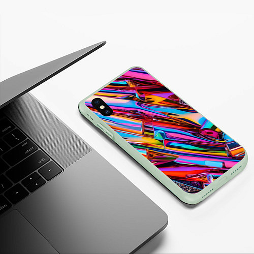 Чехол iPhone XS Max матовый Разноцветная фольга / 3D-Салатовый – фото 3