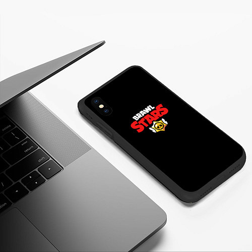 Чехол iPhone XS Max матовый Brawl stars logo red / 3D-Черный – фото 3