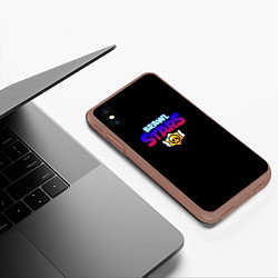 Чехол iPhone XS Max матовый Brawl stars neon logo, цвет: 3D-коричневый — фото 2