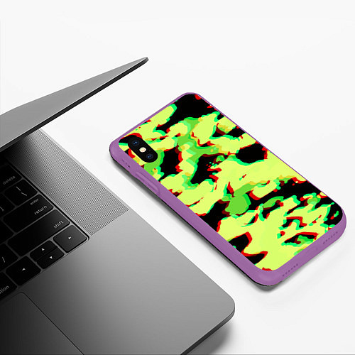 Чехол iPhone XS Max матовый Камуфляж зелёный глитч / 3D-Фиолетовый – фото 3