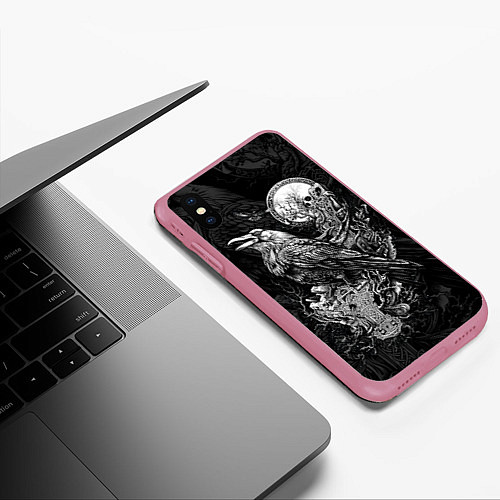 Чехол iPhone XS Max матовый Ночные вороны бога Одина / 3D-Малиновый – фото 3