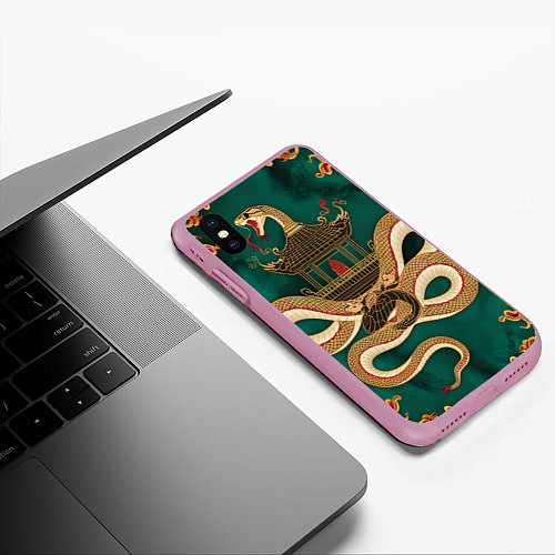 Чехол iPhone XS Max матовый Год зеленой змеи 25 / 3D-Розовый – фото 3