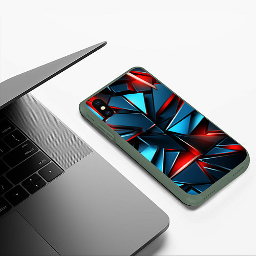 Чехол iPhone XS Max матовый Геометрические осколки / 3D-Темно-зеленый – фото 3