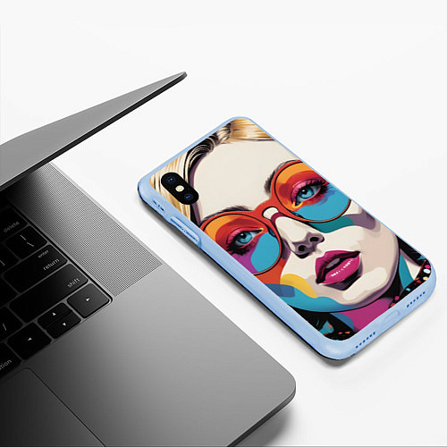 Чехол iPhone XS Max матовый Девушка в солнечных очках поп-арт / 3D-Голубой – фото 3