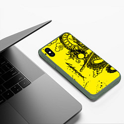 Чехол iPhone XS Max матовый Syberpunk dragon tatoo, цвет: 3D-темно-зеленый — фото 2