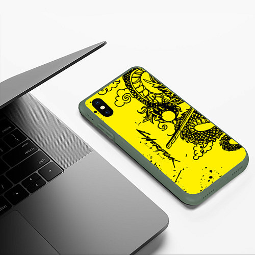 Чехол iPhone XS Max матовый Syberpunk dragon tatoo / 3D-Темно-зеленый – фото 3