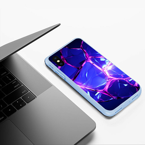 Чехол iPhone XS Max матовый Блестящие синие камни текстура / 3D-Голубой – фото 3