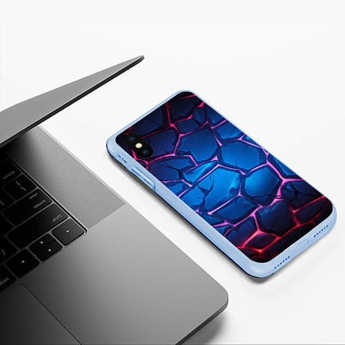 Чехол iPhone XS Max матовый Синие камни с фиолетовой подсветкой / 3D-Голубой – фото 3