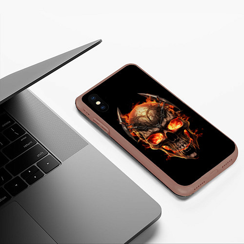 Чехол iPhone XS Max матовый Череп в огне / 3D-Коричневый – фото 3