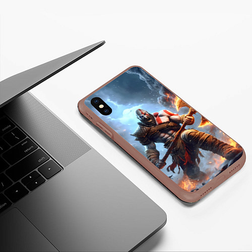 Чехол iPhone XS Max матовый Кратос в ярости / 3D-Коричневый – фото 3