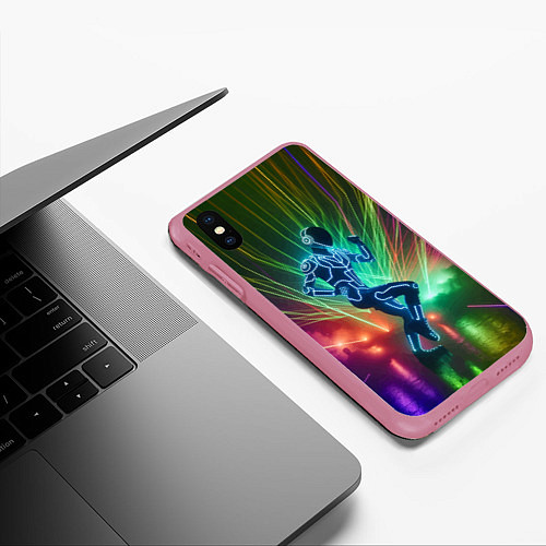 Чехол iPhone XS Max матовый Neon cyber dance - ai art fantasy / 3D-Малиновый – фото 3