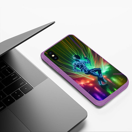 Чехол iPhone XS Max матовый Neon cyber dance - ai art fantasy / 3D-Фиолетовый – фото 3