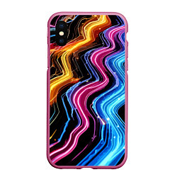 Чехол iPhone XS Max матовый Неоновые полосы - нейроарт, цвет: 3D-малиновый