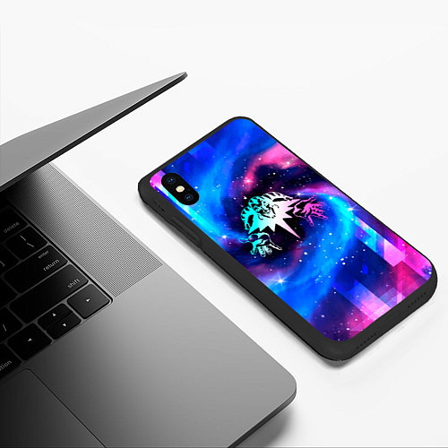 Чехол iPhone XS Max матовый Король и Шут неоновый космос / 3D-Черный – фото 3