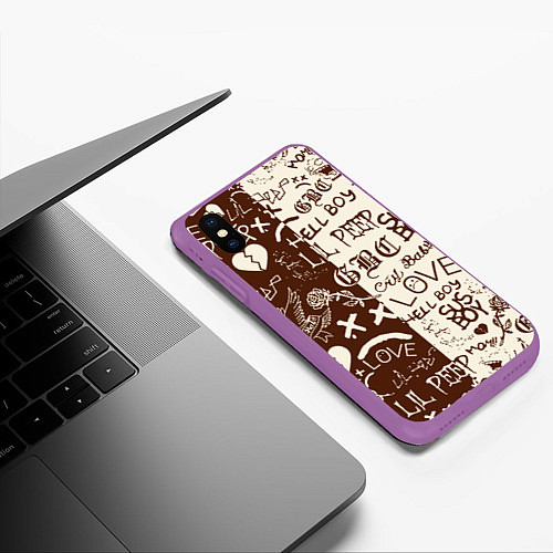 Чехол iPhone XS Max матовый Lil peep retro pattern / 3D-Фиолетовый – фото 3