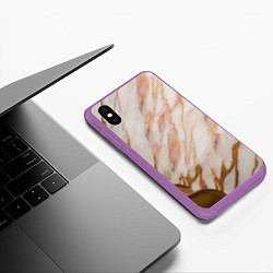 Чехол iPhone XS Max матовый Абстракция из золотого и розового мрамора, цвет: 3D-фиолетовый — фото 2