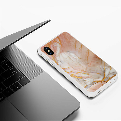 Чехол iPhone XS Max матовый Розовый мрамор и золотая текстура / 3D-Белый – фото 3