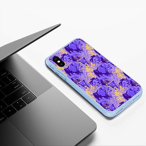 Чехол iPhone XS Max матовый Львиный паттерн / 3D-Голубой – фото 3