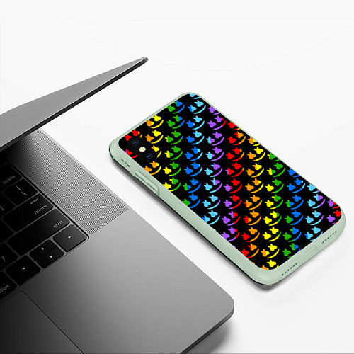 Чехол iPhone XS Max матовый Marshmello pattern neon / 3D-Салатовый – фото 3