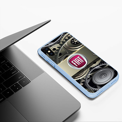 Чехол iPhone XS Max матовый FIAT logo motors / 3D-Голубой – фото 3