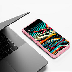 Чехол iPhone XS Max матовый Абстракция с красным самолётом - нейроарт, цвет: 3D-баблгам — фото 2