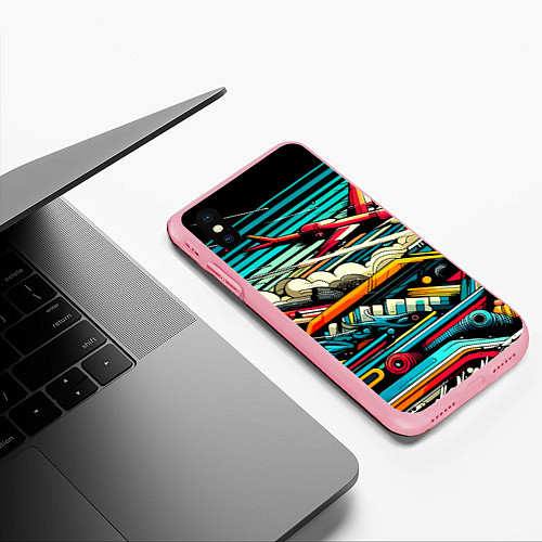 Чехол iPhone XS Max матовый Абстракция с красным самолётом - нейроарт / 3D-Баблгам – фото 3