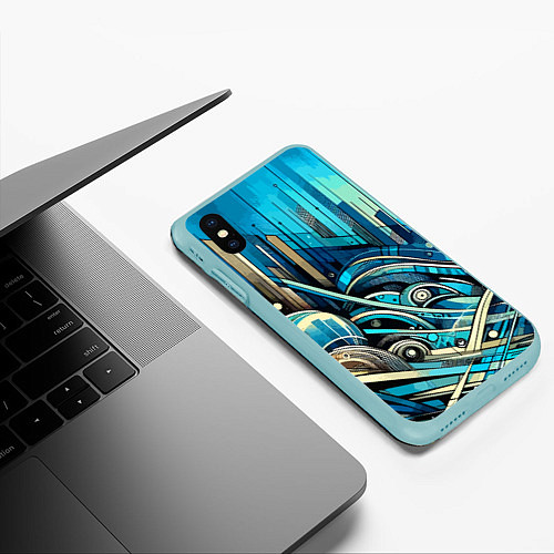 Чехол iPhone XS Max матовый Абстрактный урбанистический пейзаж - нейроарт / 3D-Мятный – фото 3