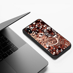 Чехол iPhone XS Max матовый Тигр дракон и самурай, цвет: 3D-черный — фото 2