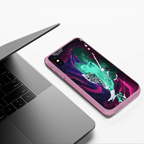 Чехол iPhone XS Max матовый Жидкие абстрактные краски / 3D-Розовый – фото 3