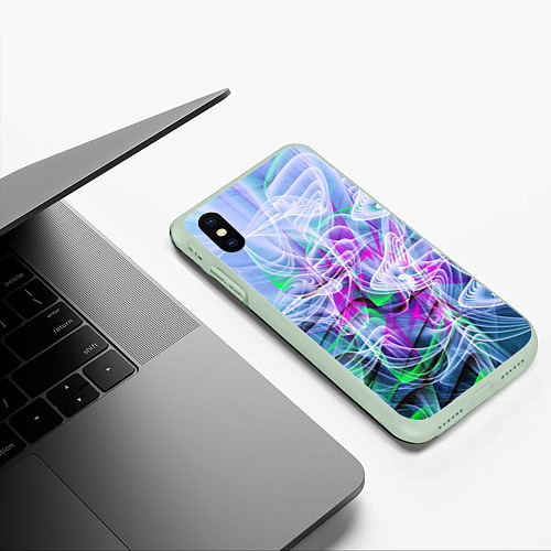 Чехол iPhone XS Max матовый Линии дыма абстракция / 3D-Салатовый – фото 3