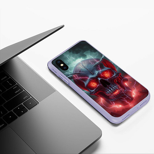 Чехол iPhone XS Max матовый Грозовой череп с молниями / 3D-Светло-сиреневый – фото 3