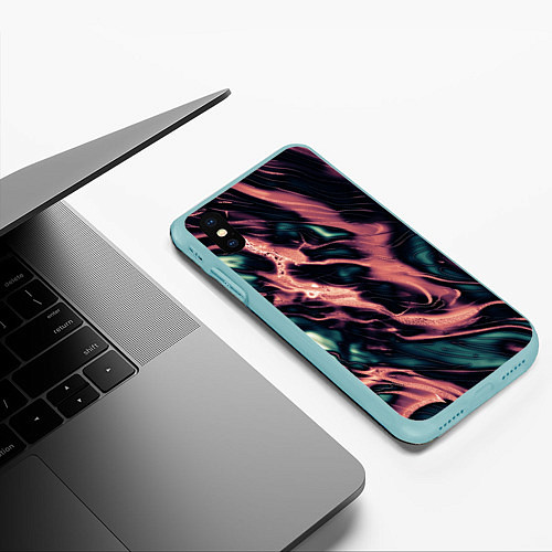 Чехол iPhone XS Max матовый Абстракция тёмный бирюзово-розовый / 3D-Мятный – фото 3