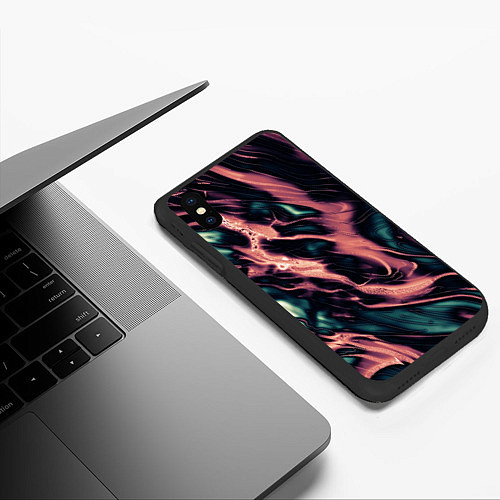 Чехол iPhone XS Max матовый Абстракция тёмный бирюзово-розовый / 3D-Черный – фото 3