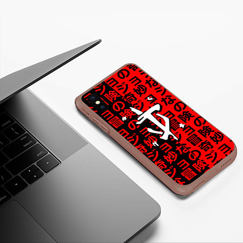 Чехол iPhone XS Max матовый Doom japan pattern steel / 3D-Коричневый – фото 3