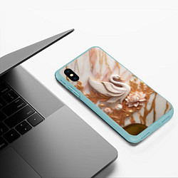 Чехол iPhone XS Max матовый Фарфоровый лебедь и лотос на розовом мраморе, цвет: 3D-мятный — фото 2