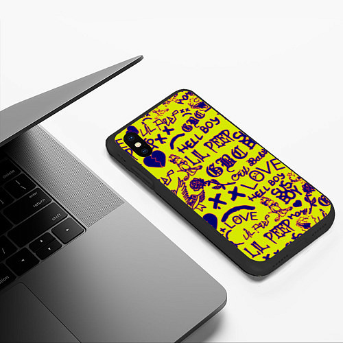 Чехол iPhone XS Max матовый Lil peep rap pattern / 3D-Черный – фото 3