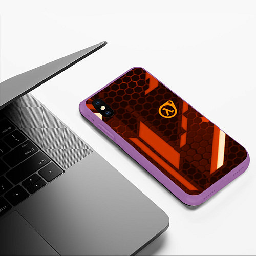 Чехол iPhone XS Max матовый Half life geometry steel metal / 3D-Фиолетовый – фото 3