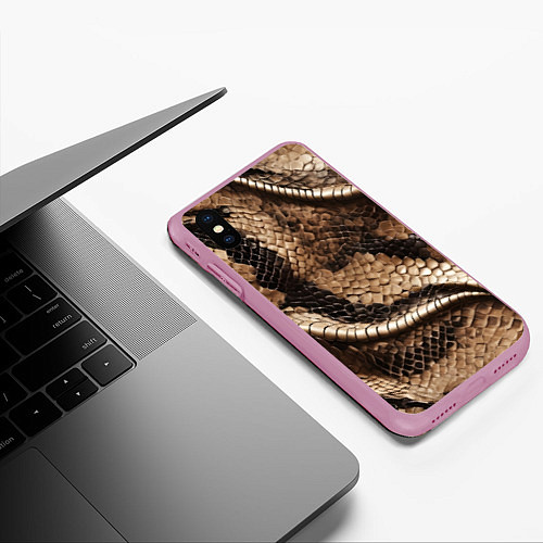 Чехол iPhone XS Max матовый Красивая змеиная кожа / 3D-Розовый – фото 3